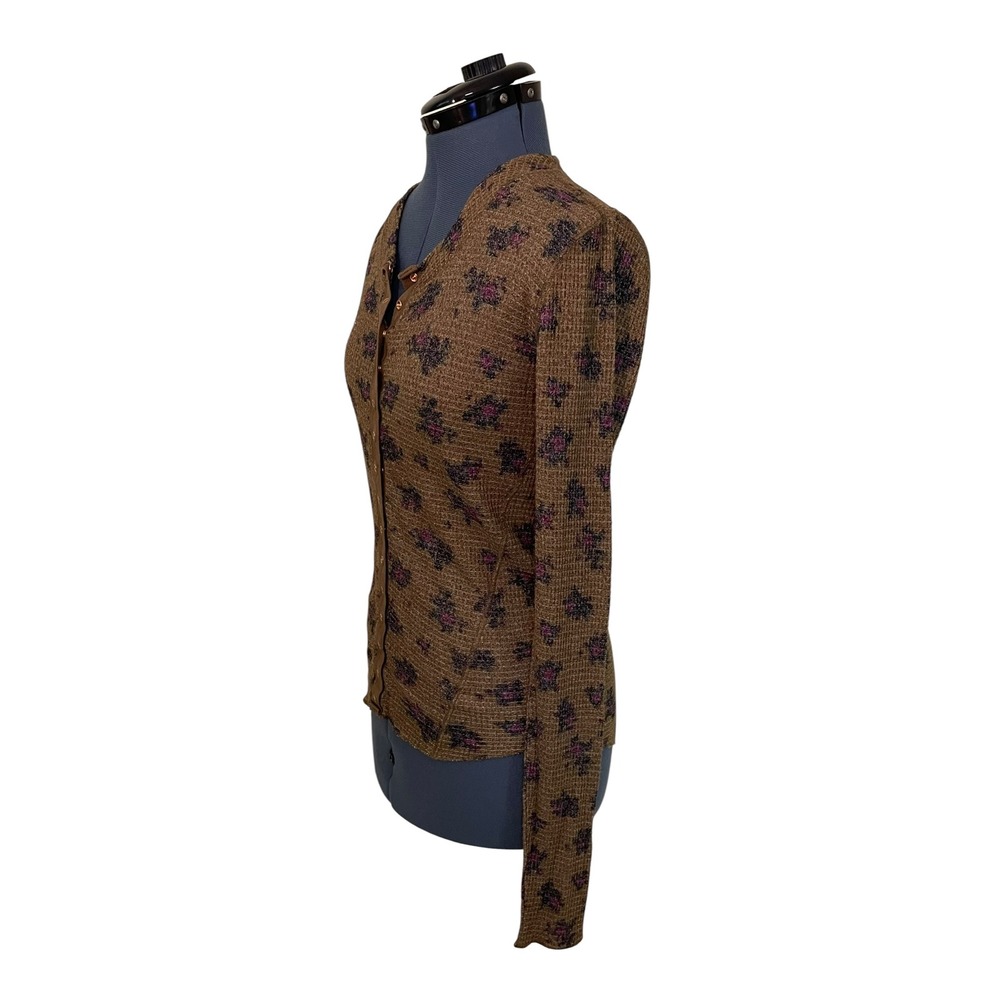 Intimately Free People Brown Floral Waffle Knit Snap Front Thermal Shirt Y2K XL - Picture 8 of 13